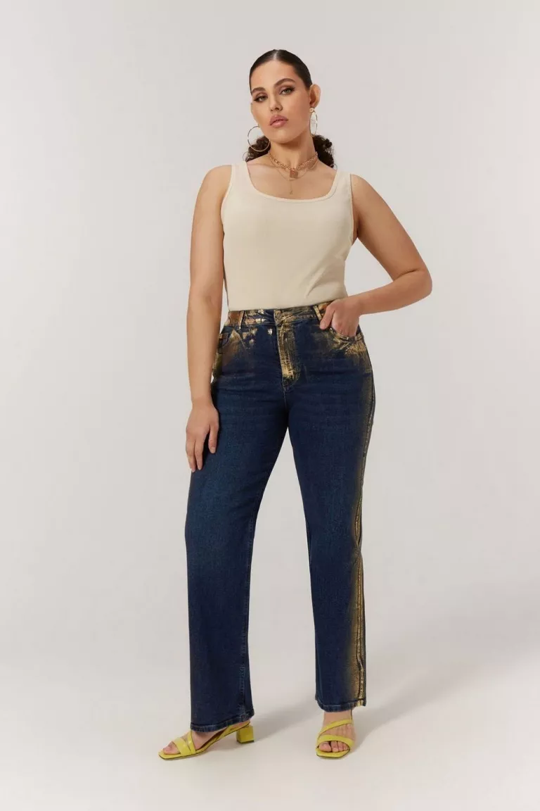 Золотые джинсы strаight legс с металлизированным напылением Золотые джинсы strаight legс с металлизированным напылением