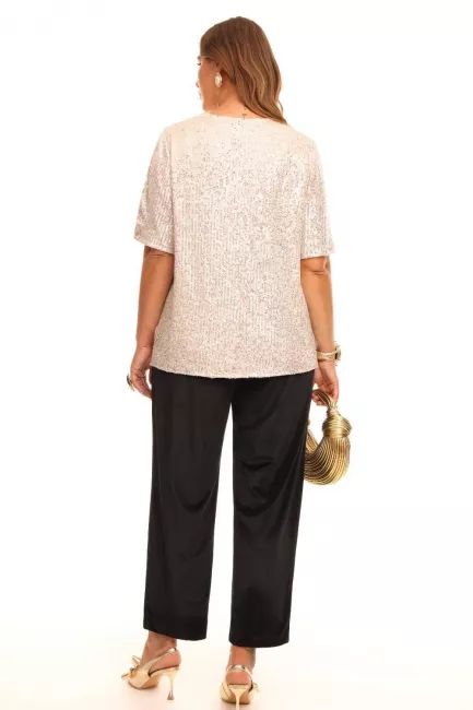 Молочная блузка тишот с пайетками и подкладкой