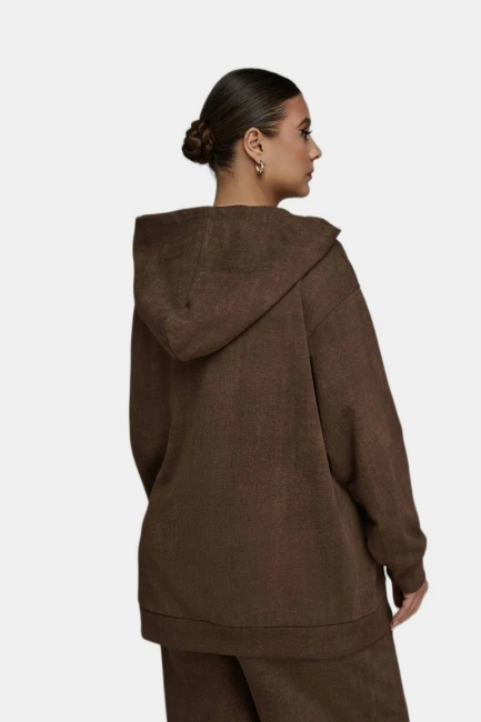 Худи-зип коричневого цвета с эффектом гармент дай – фото – Plus Size 50–64 – Моно-Стиль