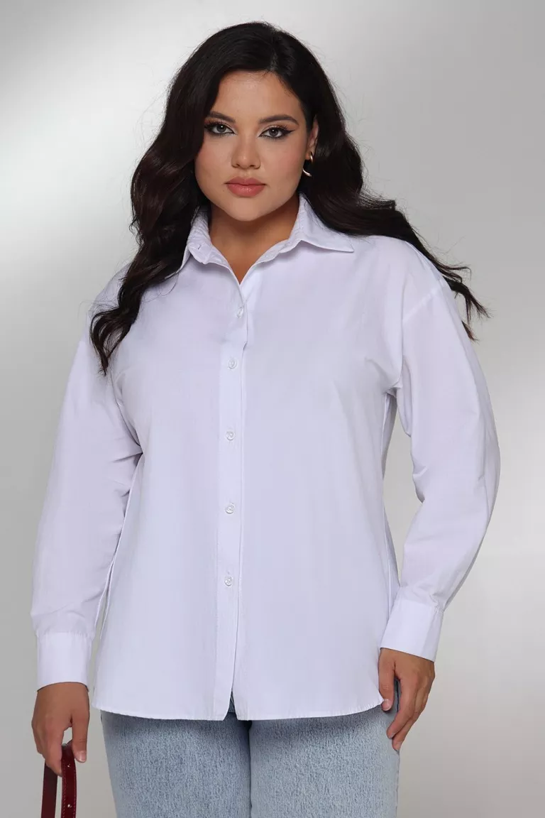 Универсальная хлопковая рубашка relaxed fit белого цвета Универсальная хлопковая рубашка relaxed fit белого цвета