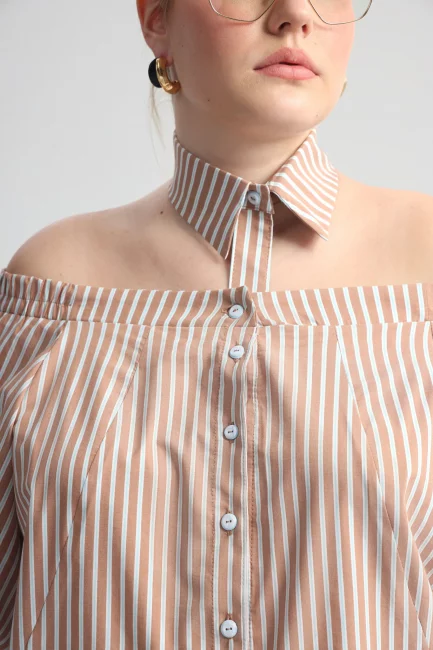 Рубашка в полоску со съемным воротником и декольте