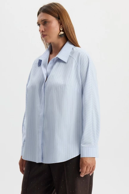 Блузка с принтом райе и рукавом реглан – фото – Plus Size 50–64 – Моно-Стиль