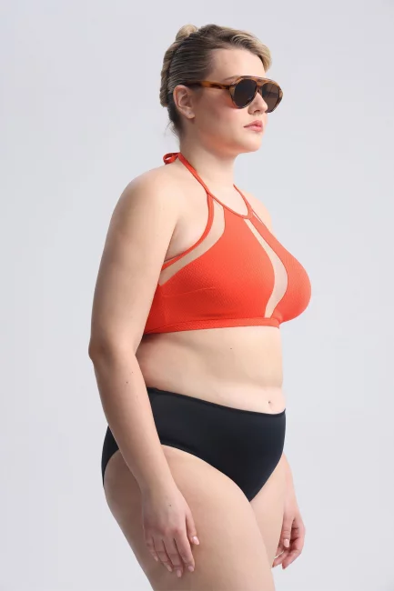 Топ бра халтер из ткани в рубчик со вставками сетка – фото – Plus Size 50–64 – Моно-Стиль