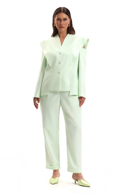 Брюки с подворотом из хлопка с добавлением льна