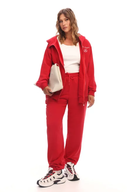 Красное зип-худи с тач эффектом и вышивкой