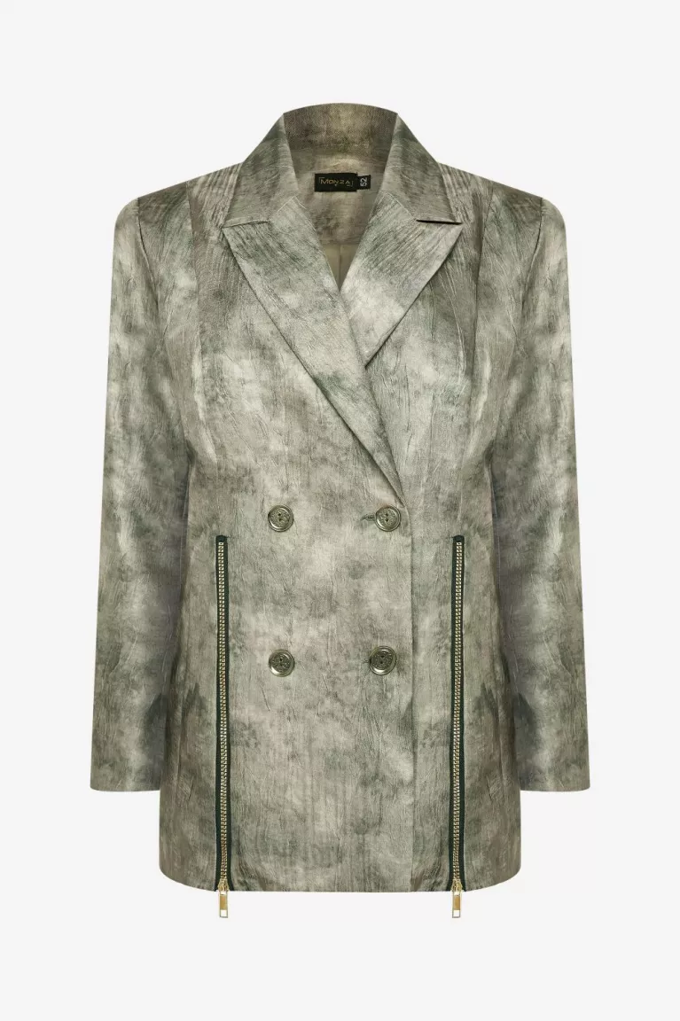 Двубортный жакет с молниями из жатой ткани Двубортный жакет с молниями из жатой ткани