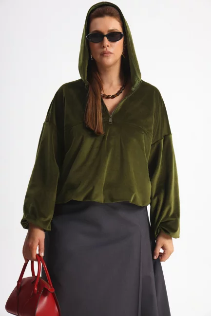 Худи халф-зип из велюра на подкладке