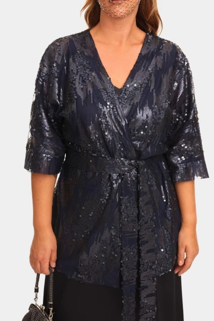 Блуза кимоно с пайетками на подкладке сетка – фото – Plus Size 50–64 – Моно-Стиль