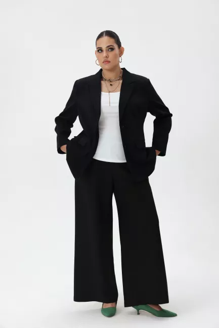 Брюки палаццо из черной костюмной ткани