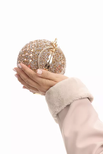 Сумка клатч в виде шара с золотыми блестками