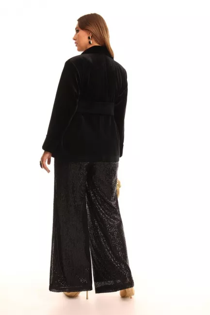 Черные палаццо с пайетками на шелковой подкладке