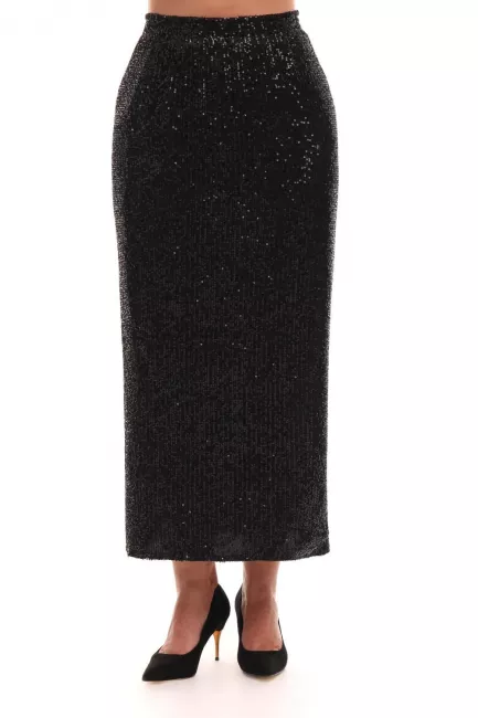 Макси юбка прямого кроя с черными пайетками и подкладкой