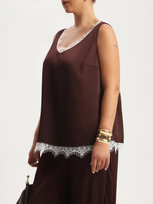 Топ из шелка с кружевом