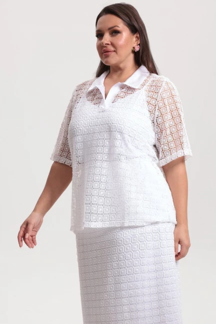 Блузка из кружевного шитья с топом – фото – Plus Size 50–64 – Моно-Стиль