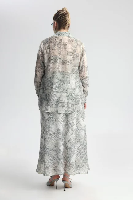 Юбка макси из поливискозы с серым принтом