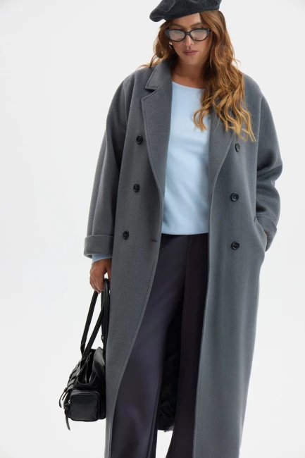 Пальто реглан из шерсти серого цвета – фото – Plus Size 50–64 – Моно-Стиль