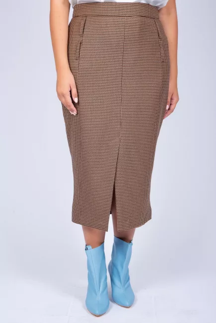 Юбка с принтом гусиная лапка и разрезом спереди