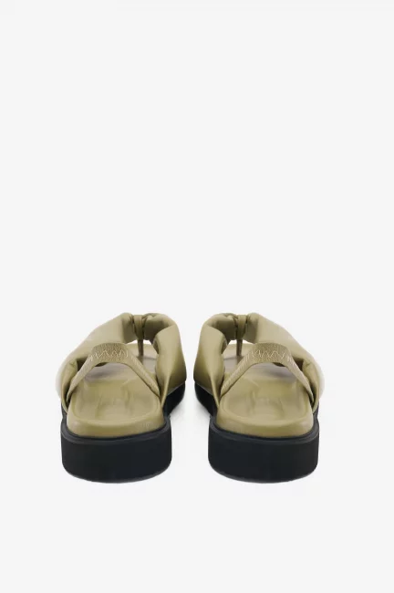 Вьетнамки объемные из оливковой кожи