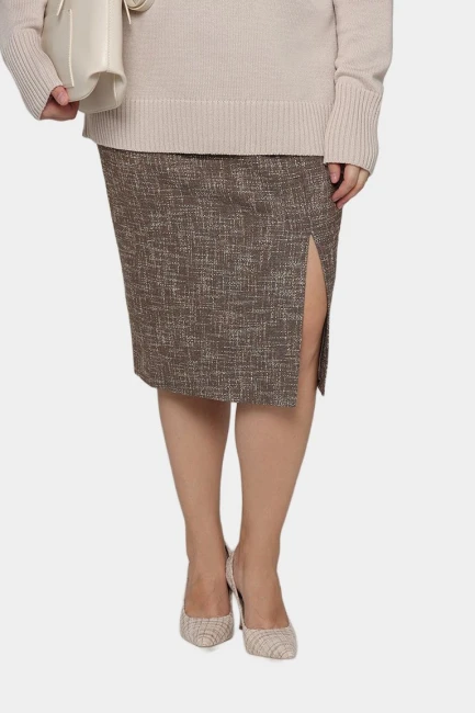 Юбка твидовая бежевого цвета – фото – Plus Size 50–64 – Моно-Стиль