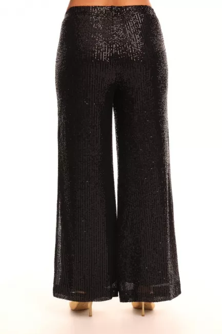 Черные палаццо с пайетками на шелковой подкладке