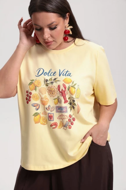 Базовая футболка из хлопка с принтом – фото – Plus Size 50–64 – Моно-Стиль
