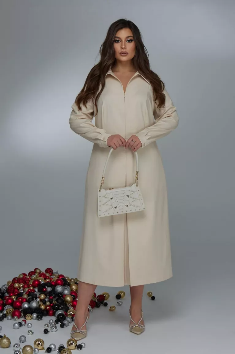 Приталенное платье на молнии с отложным воротником Приталенное платье на молнии с отложным воротником