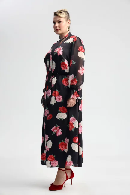 Платье макси с шифоновым рукавом и принтом