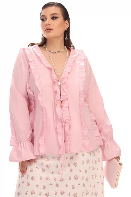 Блузка с завязками из хлопка – фото – Plus Size 50–64 – Моно-Стиль