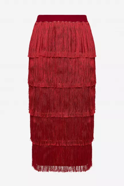 Красная макси юбка с бахромой и подкладкой