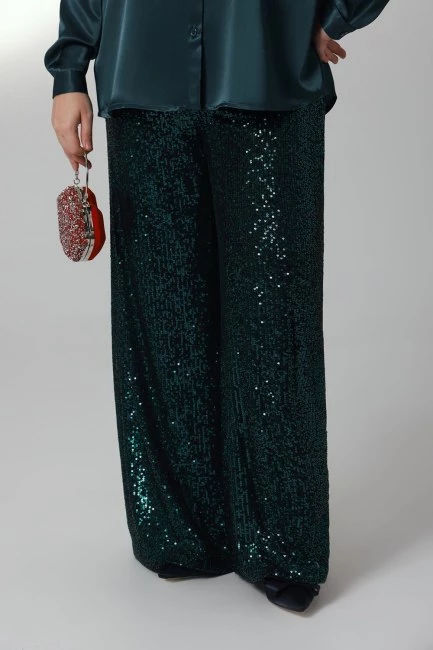 Брюки палаццо на подкладке с пайетками