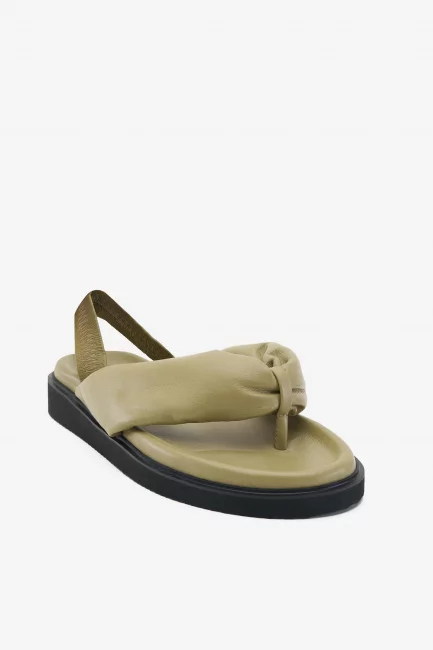 Вьетнамки объемные из оливковой кожи