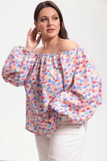 Блузка в стиле кантри с оранжевым принтом – фото – Plus Size 50–64 – Моно-Стиль