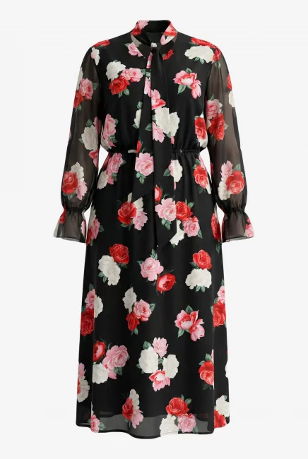 Платье макси с шифоновым рукавом и принтом