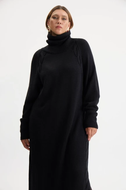 Платье гольф из трикотажа с вязкой коса – фото – Plus Size 50–64 – Моно-Стиль