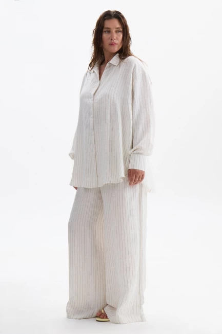 Брюки палаццо изо льна в полоску – фото – Plus Size 50–64 – Моно-Стиль