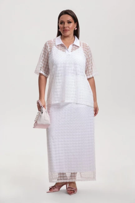 Блузка из кружевного шитья с топом – фото – Plus Size 50–64 – Моно-Стиль