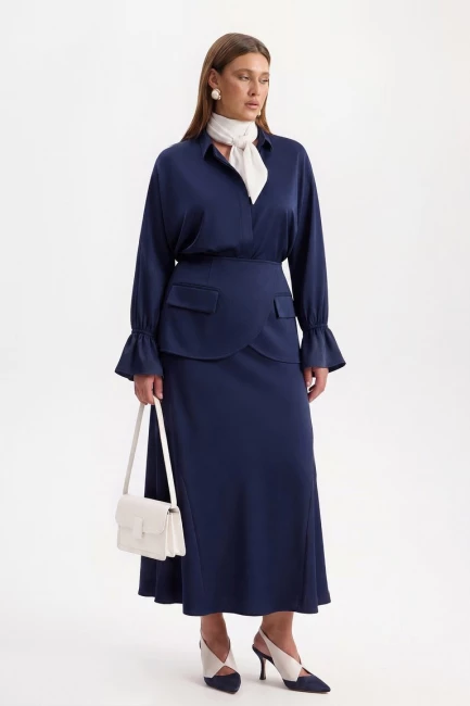 Юбка из синей поливискозы с баской – фото – Plus Size 50–64 – Моно-Стиль