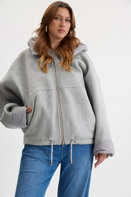 Куртка с капюшоном дабл фэйс из шерсти и кашемира – фото – Plus Size 50–64 – Моно-Стиль