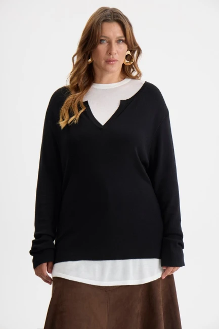 Джемпер двуслойный черного цвета – фото – Plus Size 50–64 – Моно-Стиль