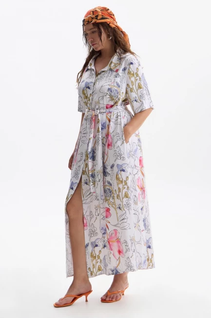 Платье рубашка макси из вискозы с принтом – фото – Plus Size 50–64 – Моно-Стиль