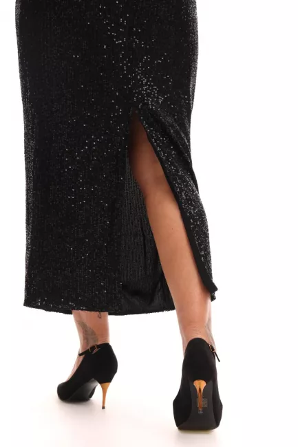 Макси юбка прямого кроя с черными пайетками и подкладкой
