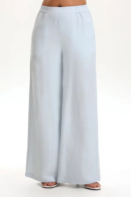 Брюки палаццо из голубого льна