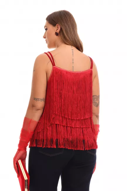Красный топ на подкладке с бахромой
