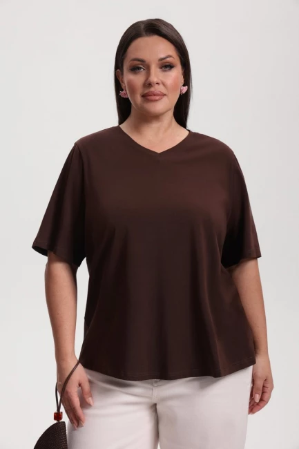 Футболка с вырезом из хлопка – фото – Plus Size 50–64 – Моно-Стиль