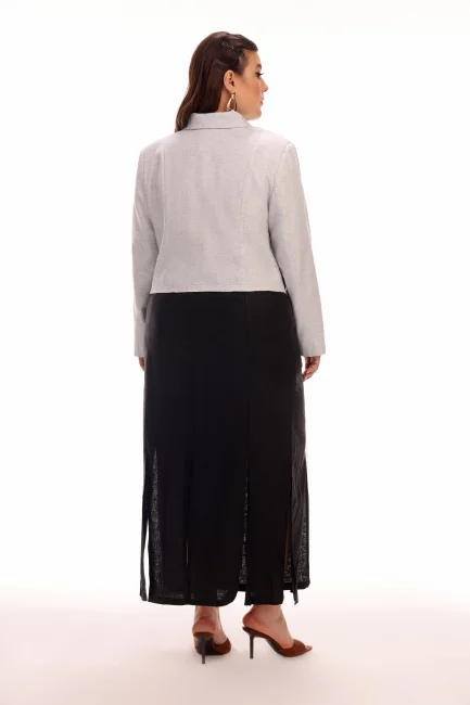 Юбка макси черного цвета изо льна с разрезами