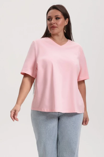 Футболка с вырезом розового цвета – фото – Plus Size 50–64 – Моно-Стиль