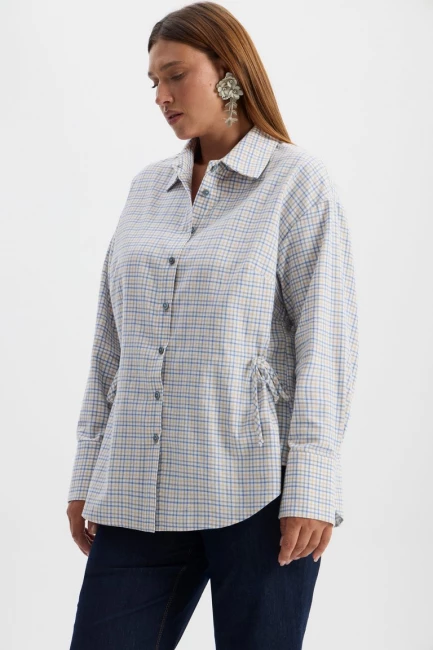 Рубашка в клетку с боковыми шнурками – фото – Plus Size 50–64 – Моно-Стиль