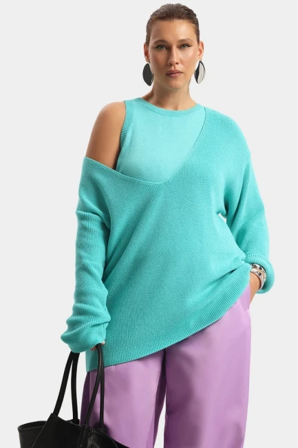 Комплект из вязаного трикотажа майка и пуловер – фото – Plus Size 50–64 – Моно-Стиль