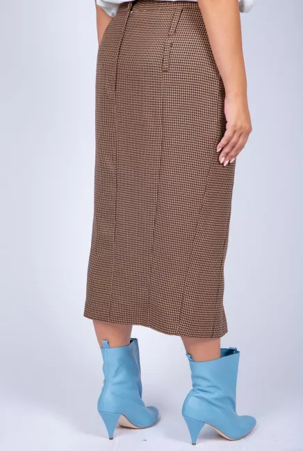 Юбка с принтом гусиная лапка и разрезом спереди