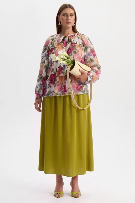 Юбка слип оливкового цвета – фото – Plus Size 50–64 – Моно-Стиль